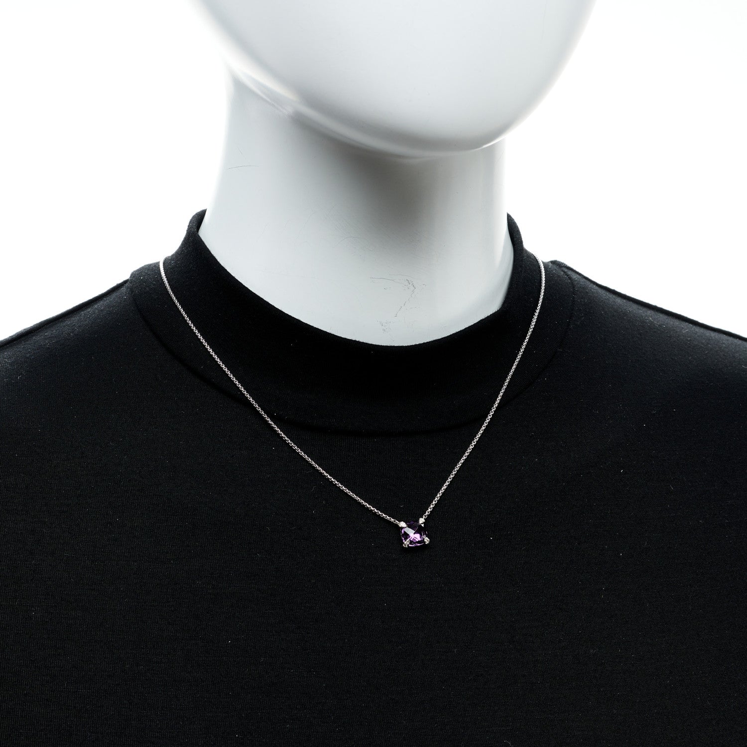 David Yurman Sterling Silver Diamond Amethyst 9mm Petite Chatelaine Pendant Necklace 2 of 5