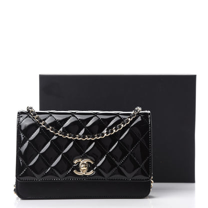 Chanel Patent Lambskin Quilted Wallet On Chain WOC Black 14 of 14