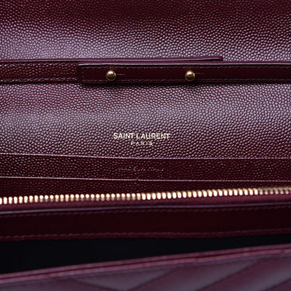 Saint Laurent Grain De Poudre Matelasse Chevron Monogram Chain Wallet Rouge Legion 6 of 8