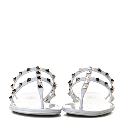 Valentino Garavani PVC Jelly Rockstud Caged Flat Thong Sandals 38 Optic White 2 of 10