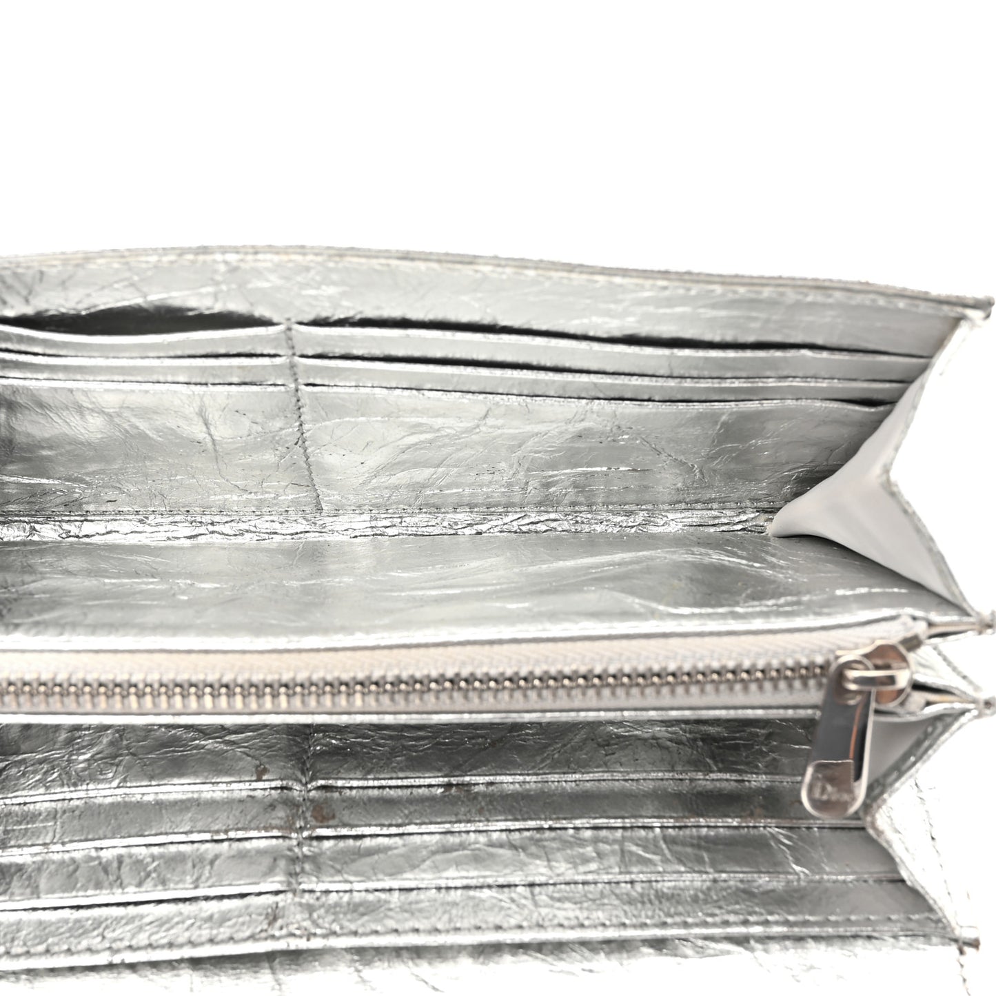 Metallic Crinkled Lambskin Diorama Croisiere Chain Wallet Silver
