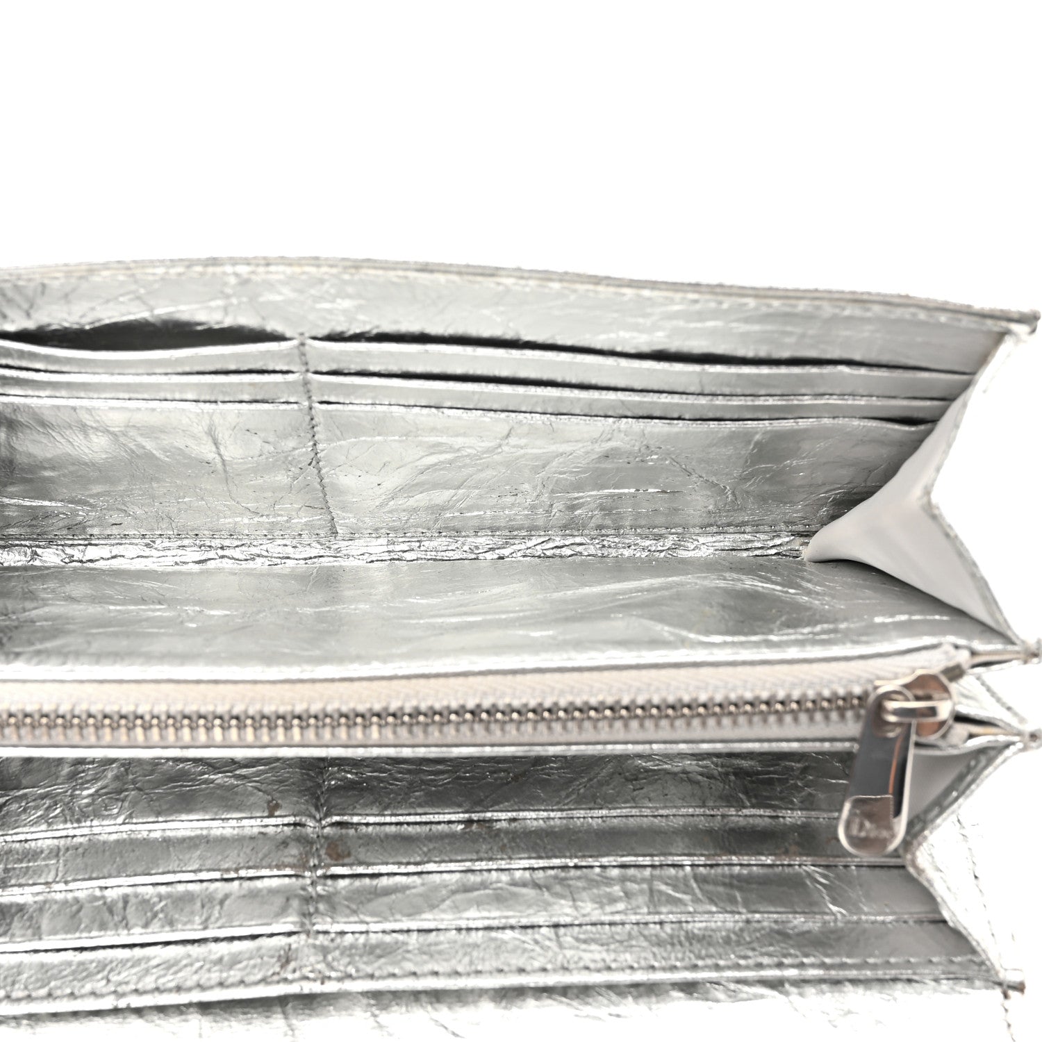 Christian Dior Metallic Crinkled Lambskin Diorama Croisiere Chain Wallet Silver 5 of 18