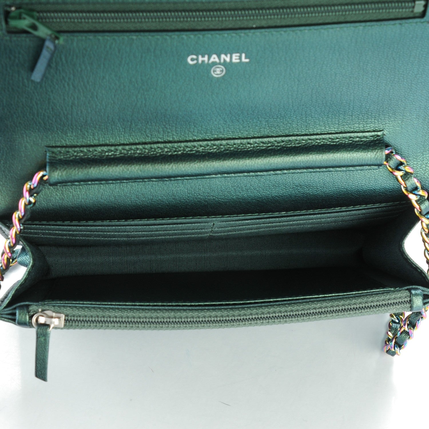 Chanel Iridescent Goatskin Quilted Wallet On Chain WOC Green 7 of 8