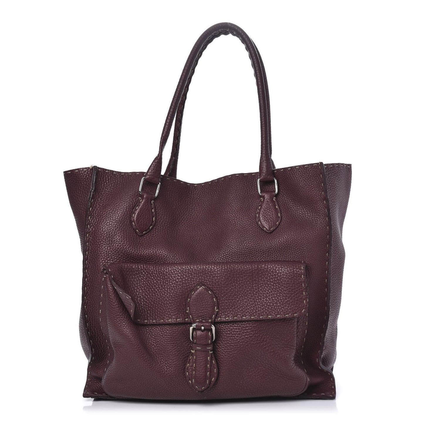 Calfskin Romano Selleria Pocket Tote Bordeaux