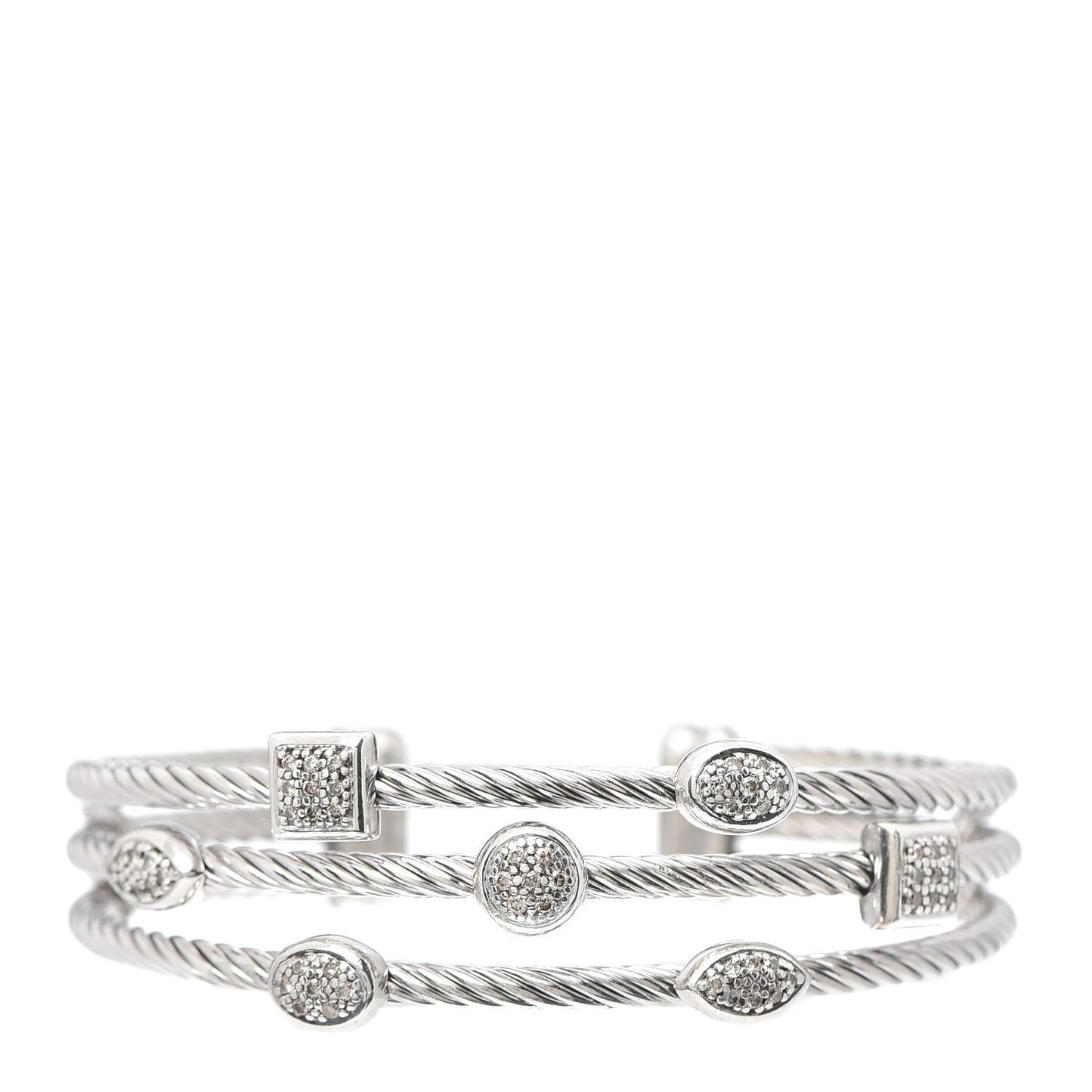 Sterling Silver Diamond Three Row Confetti Cuff Bracelet