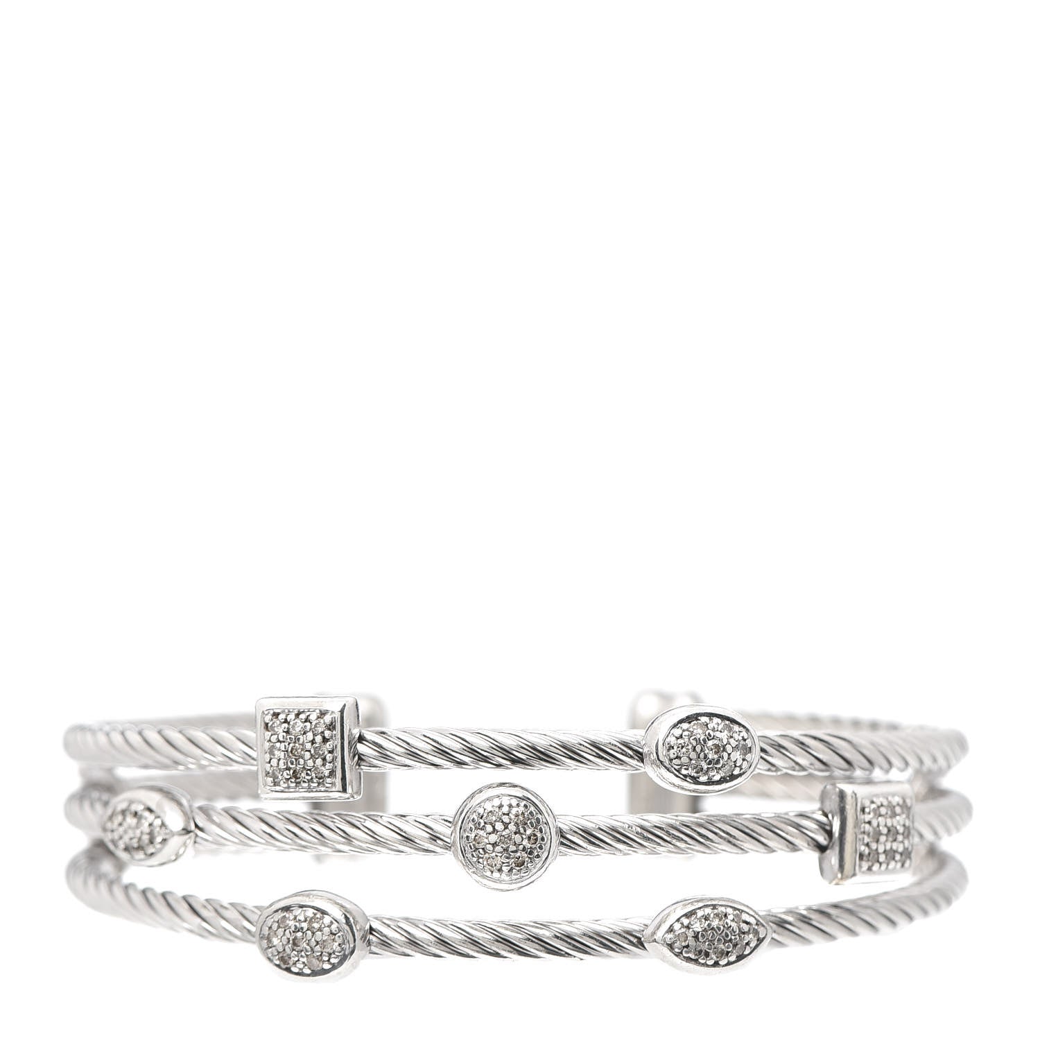 David Yurman Sterling Silver Diamond Three Row Confetti Cuff Bracelet 1 of 5