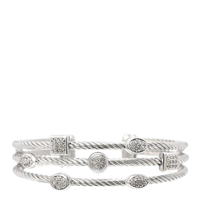 David Yurman Sterling Silver Diamond Three Row Confetti Cuff Bracelet 1 of 5