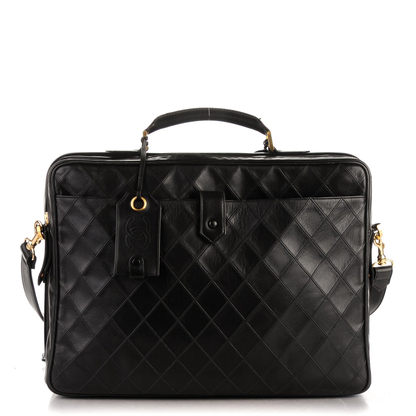Lambskin Stitched Suitcase Travel Bag Black