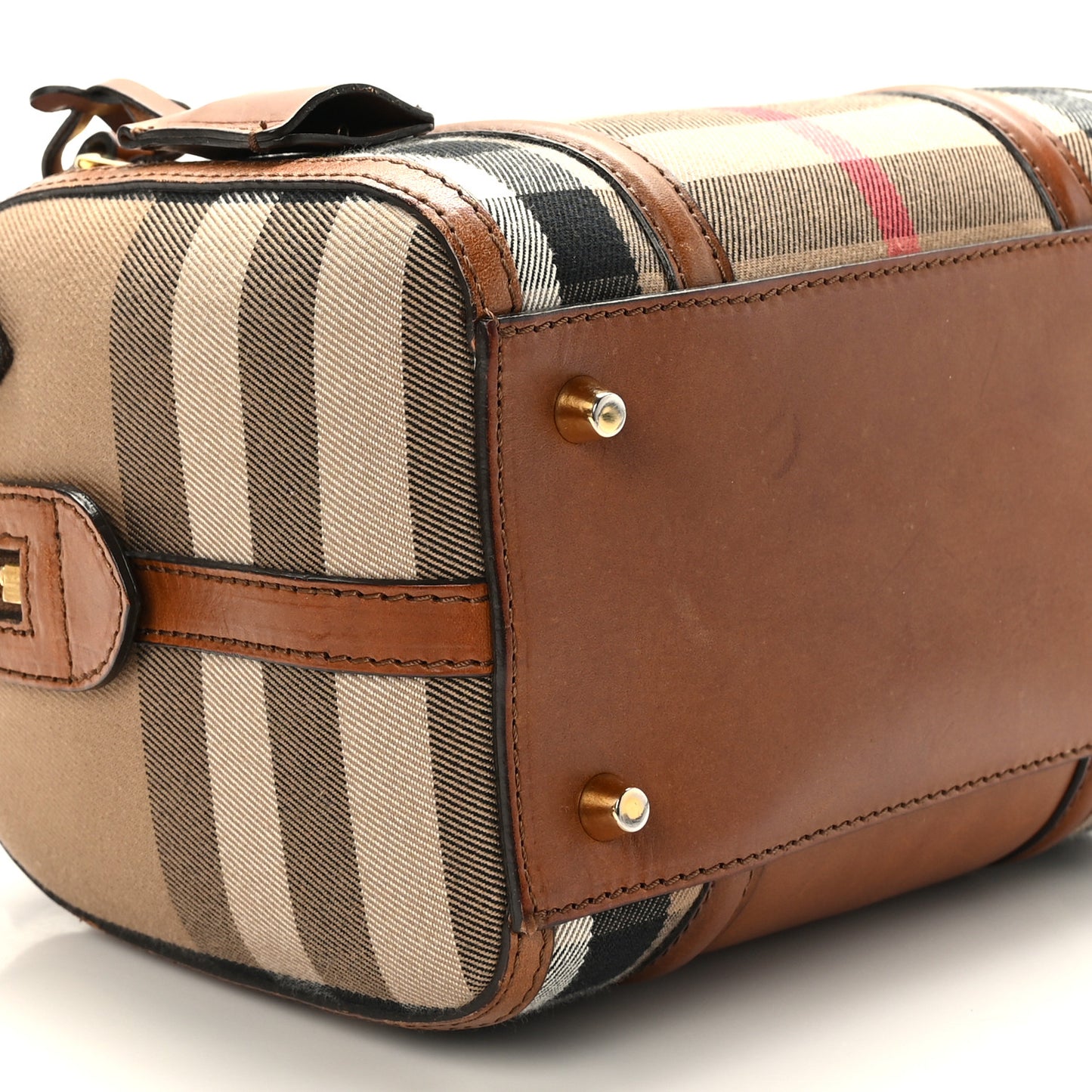 House Check Bridle Calfskin Small Alchester Bowling Bag Dark Tan