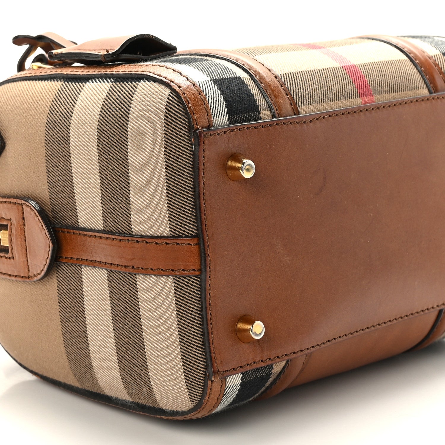 Burberry House Check Bridle Calfskin Small Alchester Bowling Bag Dark Tan 9 of 11