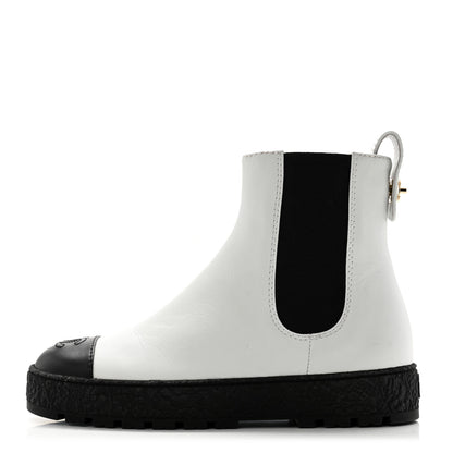 Chanel Calfskin Cap Toe CC Ankle Boots 38.5 White Black 1 of 12