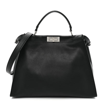 Fendi Vitello Dolce Marmol Patent Crocodile Trapuntata Large Peekaboo Iconic Satchel Black Fumo 1 of 15