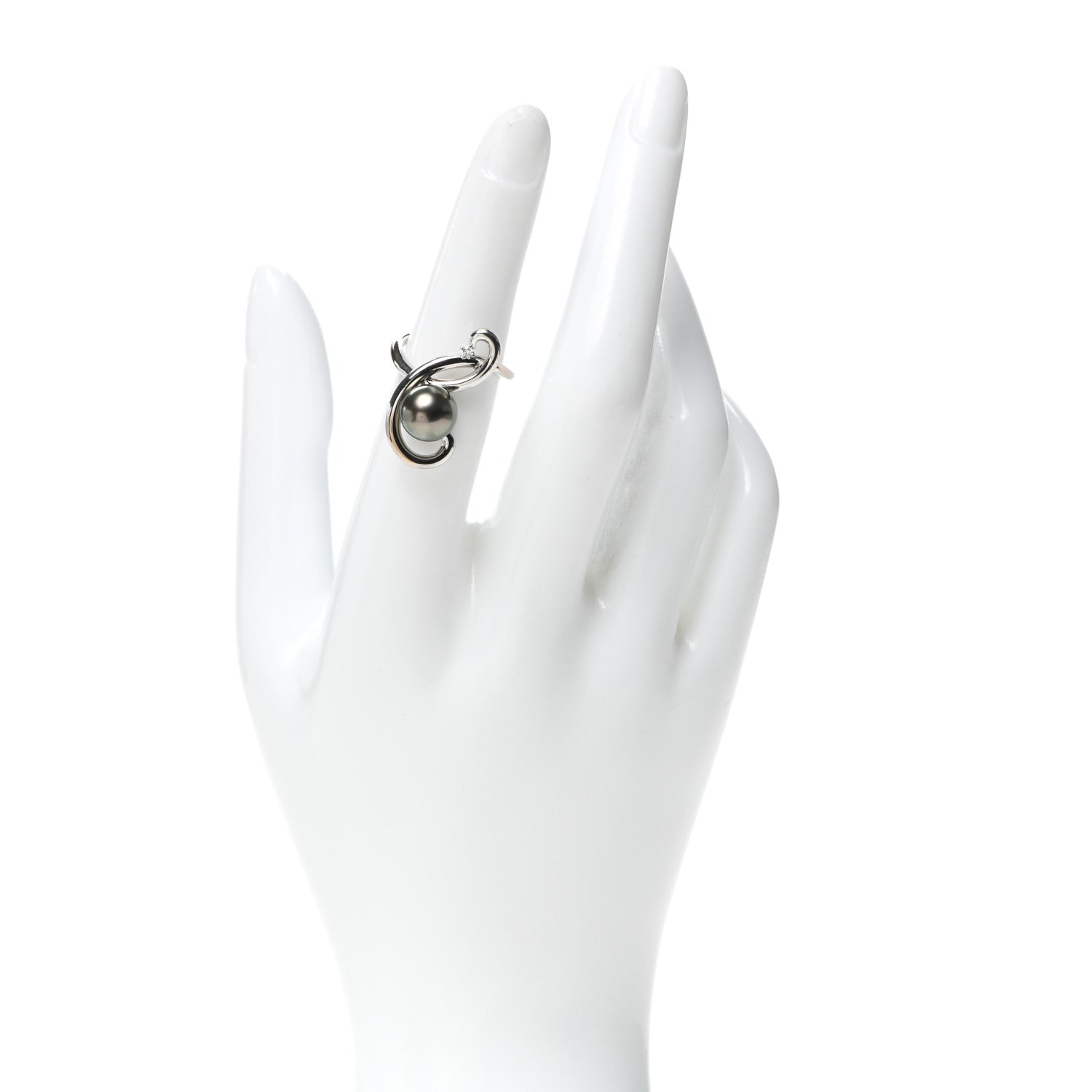 Mikimoto 18K White Gold Diamond Black South Sea Pearl 8.5mm Ring 49 5 2 of 4