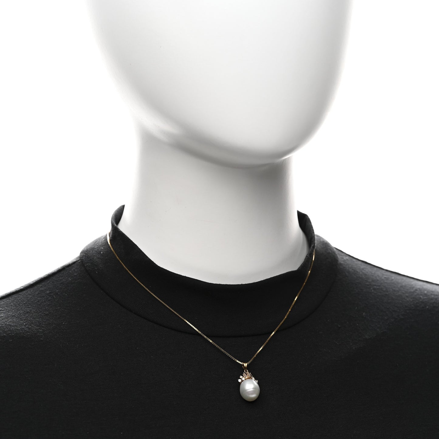 14K Yellow Rose Gold Diamond Cultured Pearl Pendant Necklace