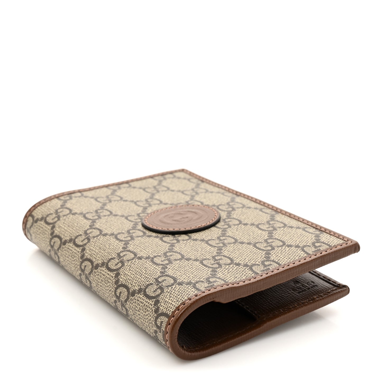 GG Supreme Monogram Azalea Calfskin Retro Interlocking G Passport Case Beige Ebony Brown Sugar