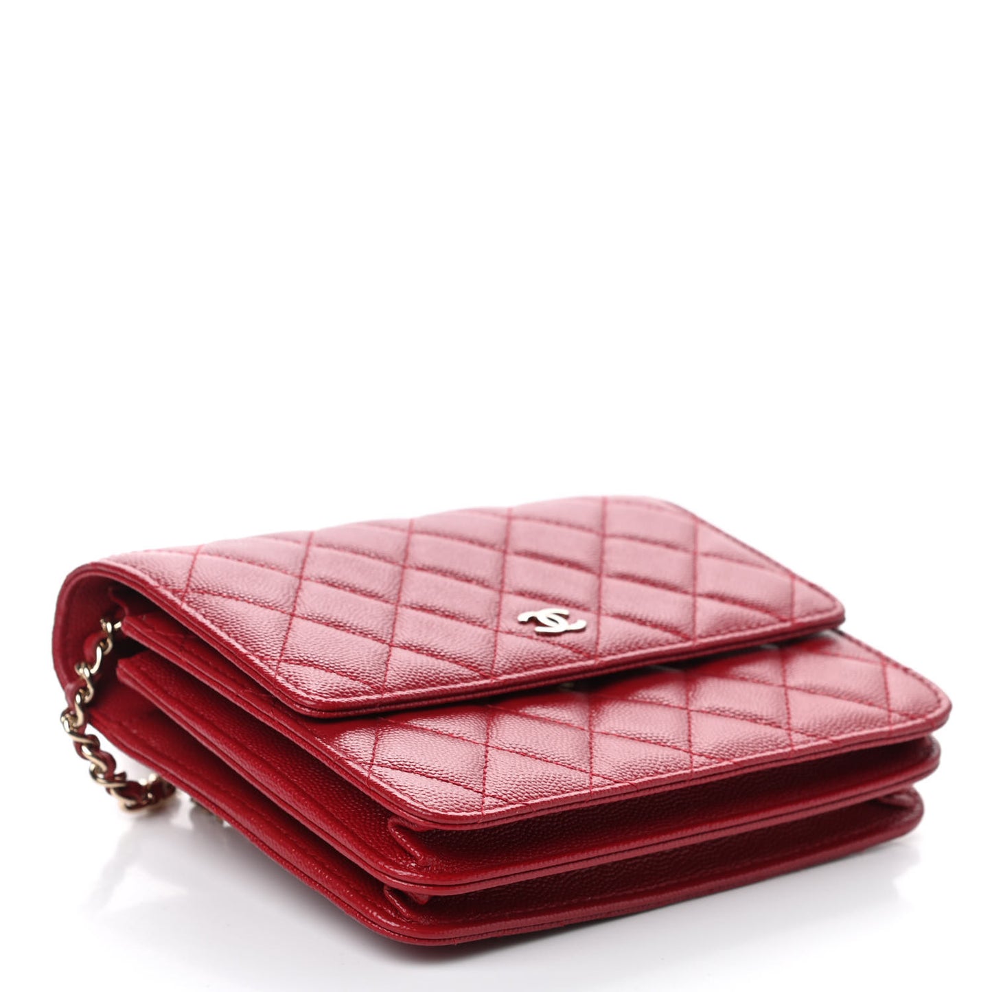 Caviar Quilted Square Wallet On Chain WOC Dark Red