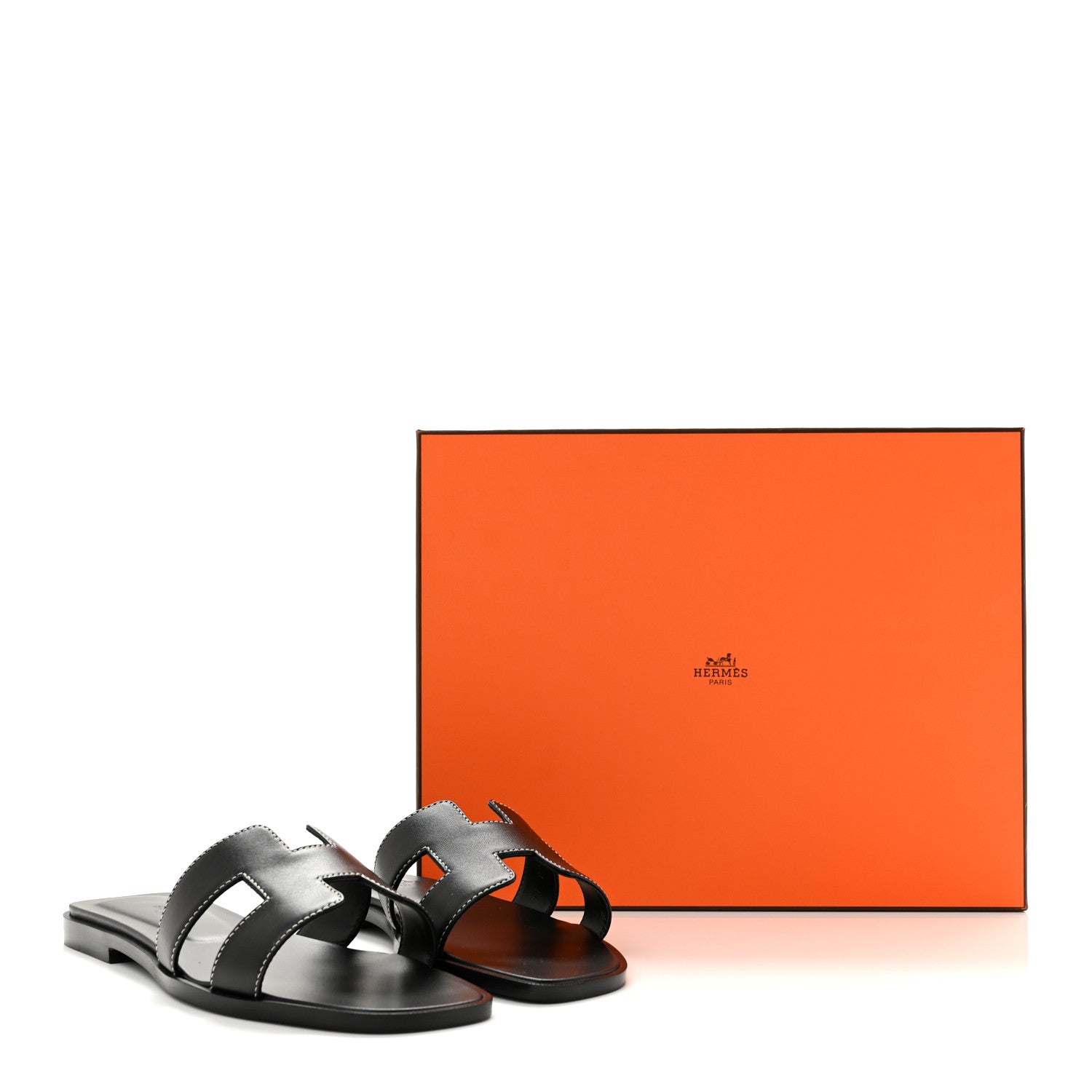Hermes Box Calfskin Oran Sandals 36 Black 10 of 10