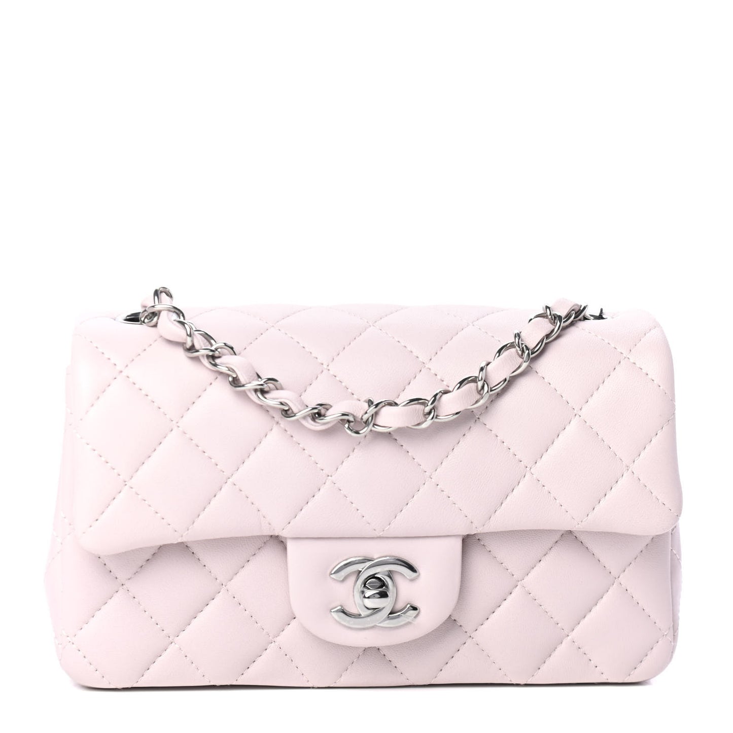 Lambskin Quilted Mini Rectangular Flap Light Purple
