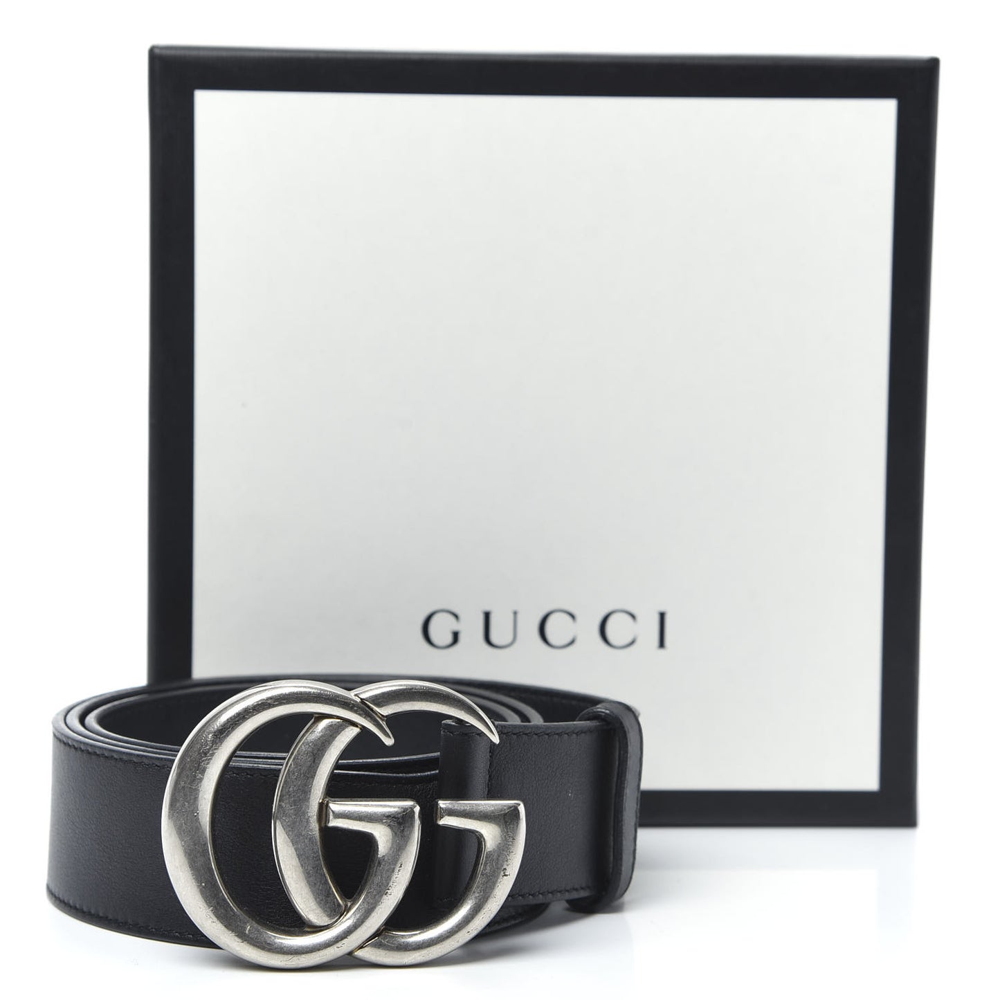 Moon Calfskin Nickel Double G 40mm Belt 85 34 Black