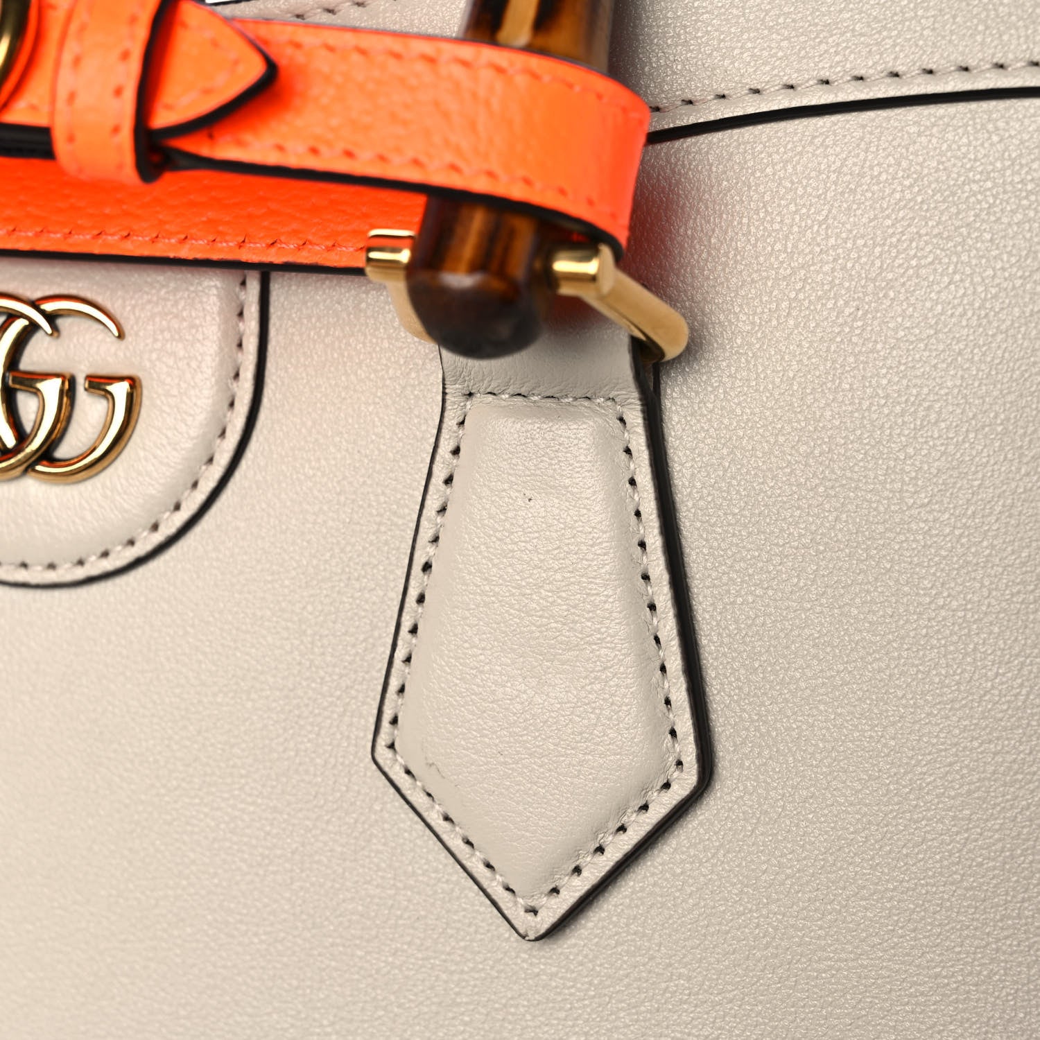 Gucci Wonka Grain Calfskin Small Diana Tote Bag Mystic White Orange Fluo 12 of 13