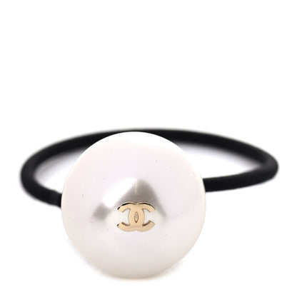 Chanel Pearl CC Hair Tie Black White 1 of 5