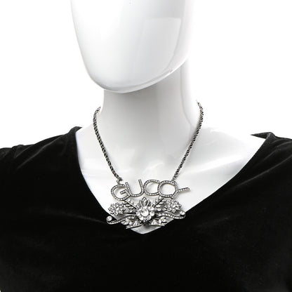 Gucci Metal Crystal Guccy Necklace Aged Silver 2 of 5