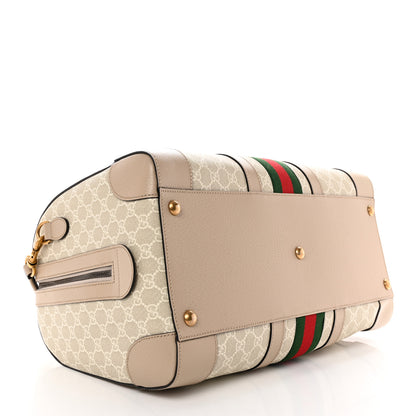 Gucci GG Supreme Monogram Textured Dollar Calfskin Web Medium Savoy Duffle Bag Beige Mystic White Oatmeal 3 of 10
