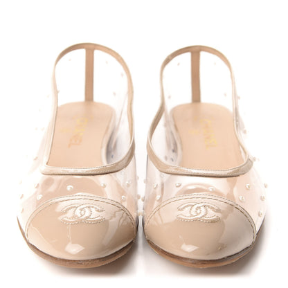 Chanel PVC Patent Calfskin Pearl Cap Toe Ballerina Flats 40.5 Transparent Nude 2 of 10