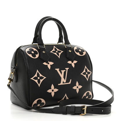 Louis Vuitton Empreinte Monogram Giant Speedy Bandouliere 25 Black Beige 3 of 10