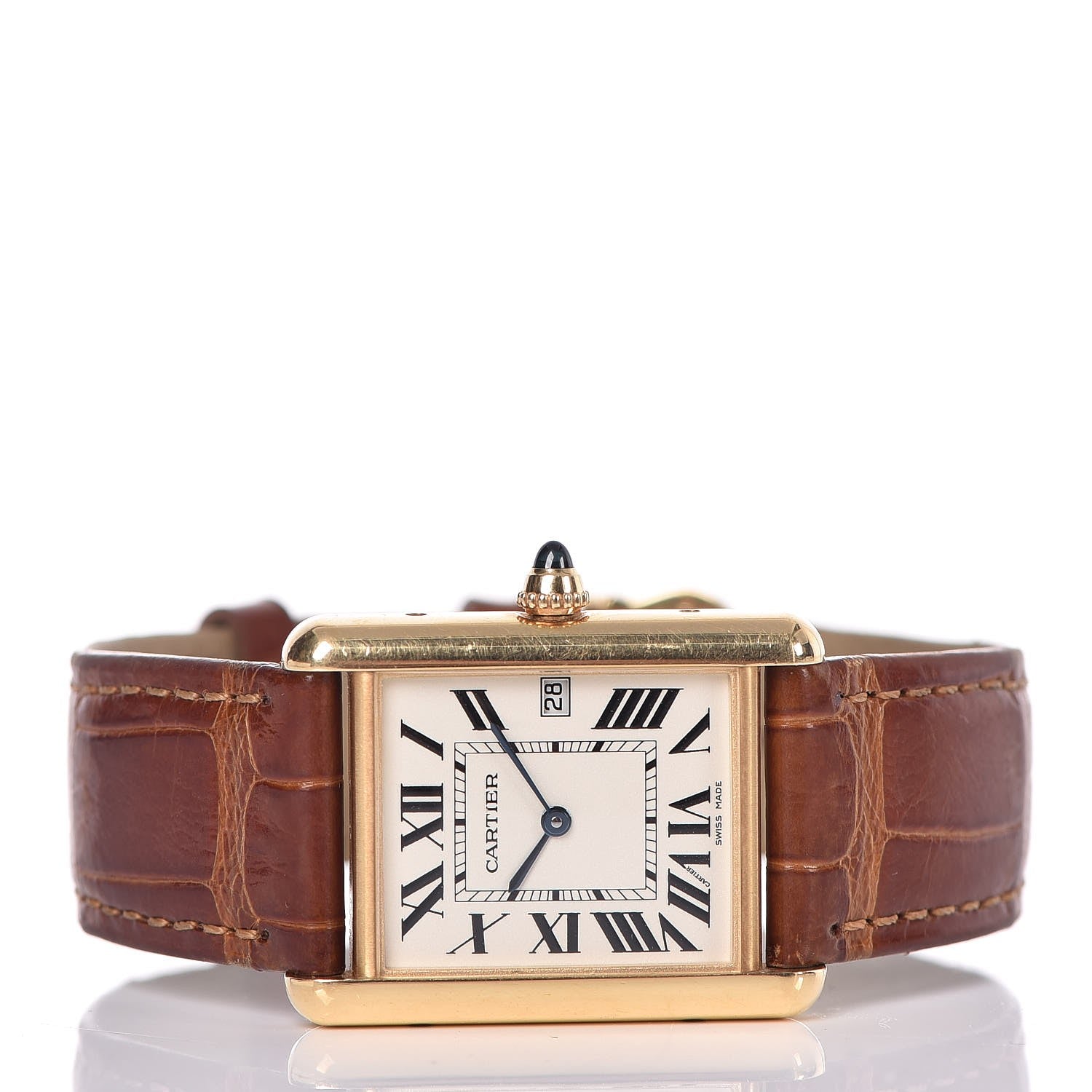 Cartier 18K Yellow Gold Alligator 26mm Tank Louis Quartz Watch Brown 3 of 11
