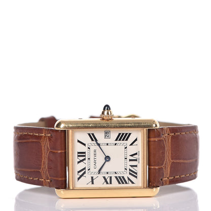 Cartier 18K Yellow Gold Alligator 26mm Tank Louis Quartz Watch Brown 3 of 11