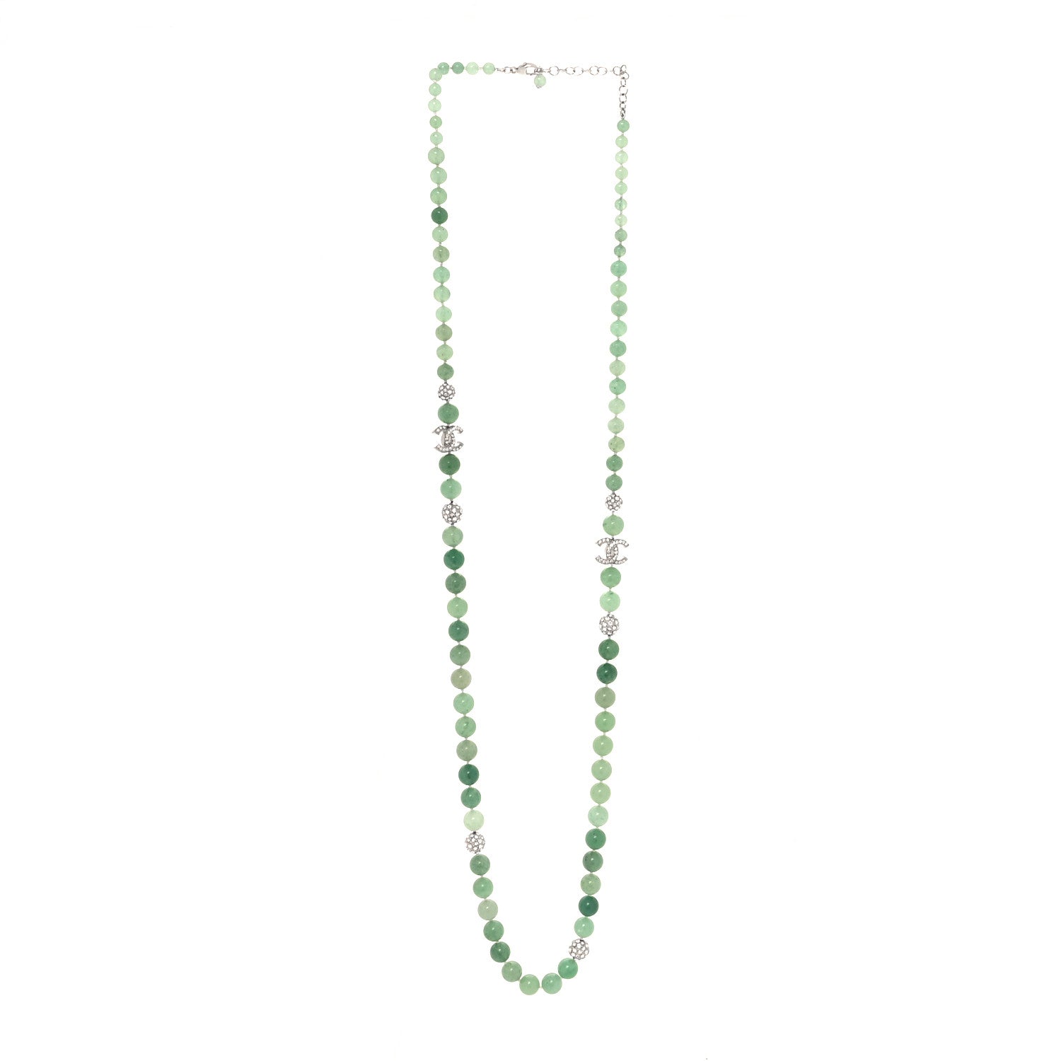 Chanel Crystal Jade CC Long Necklace Silver 3 of 5