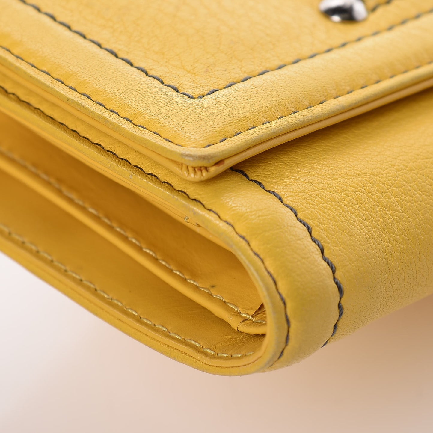 Calfskin Medium Tri-Fold Flap Wallet Yellow