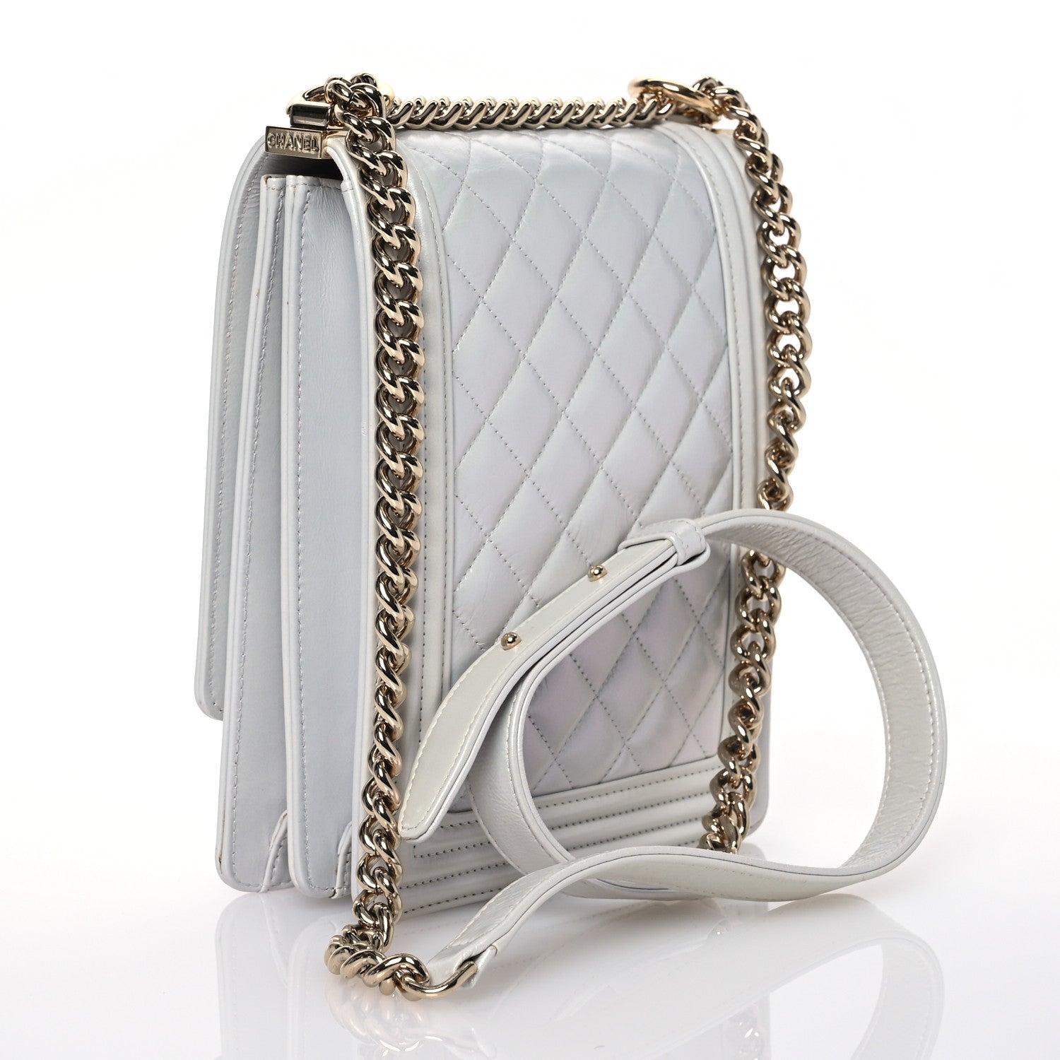 Chanel Iridescent Calfskin Quilted North South Boy Flap Light Grey 3 of 17