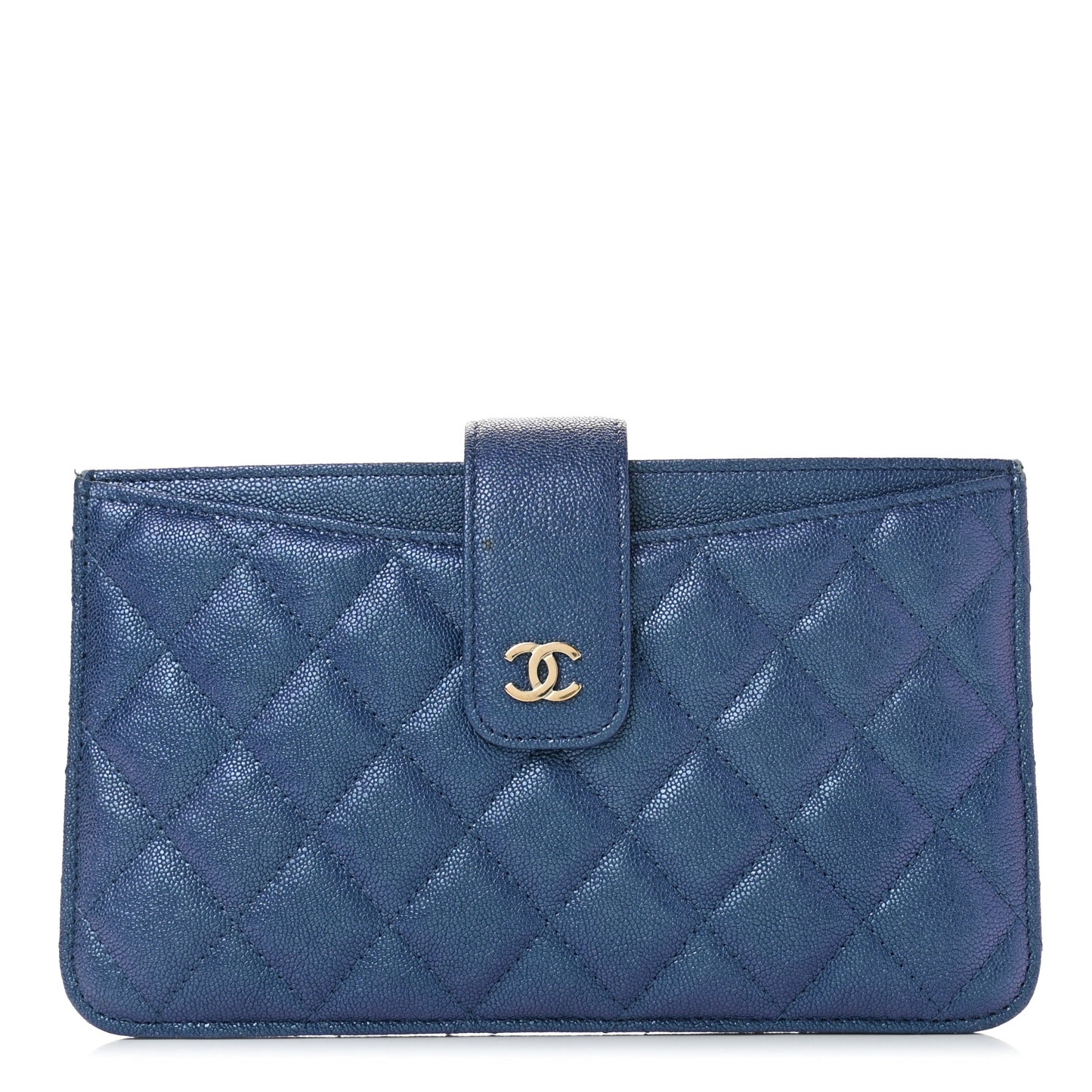 Iridescent Caviar Quilted Classic Strap Pouch Dark Blue