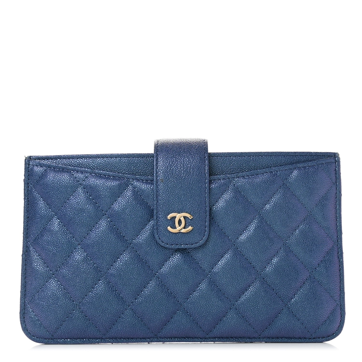 Chanel Iridescent Caviar Quilted Classic Strap Pouch Dark Blue 1 of 9