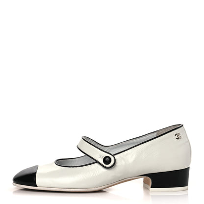 Chanel Patent Calfskin Mary Jane Strap Pumps 39 Black White 1 of 9