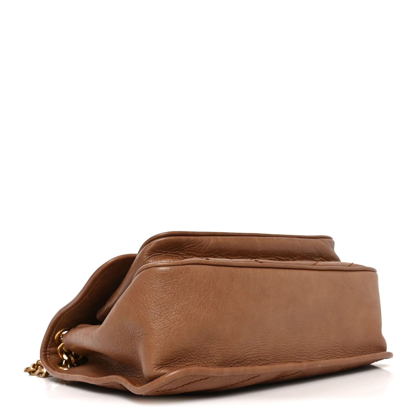 Crinkled Calfskin Matelasse Monogram Medium Niki Chain Satchel Caramel