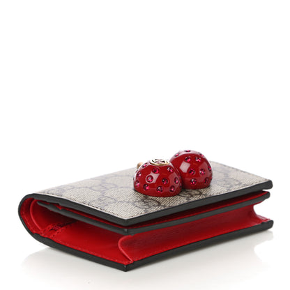 Gucci GG Supreme Monogram Cherry Embellished Card Case Wallet Hibiscus Red 4 of 10