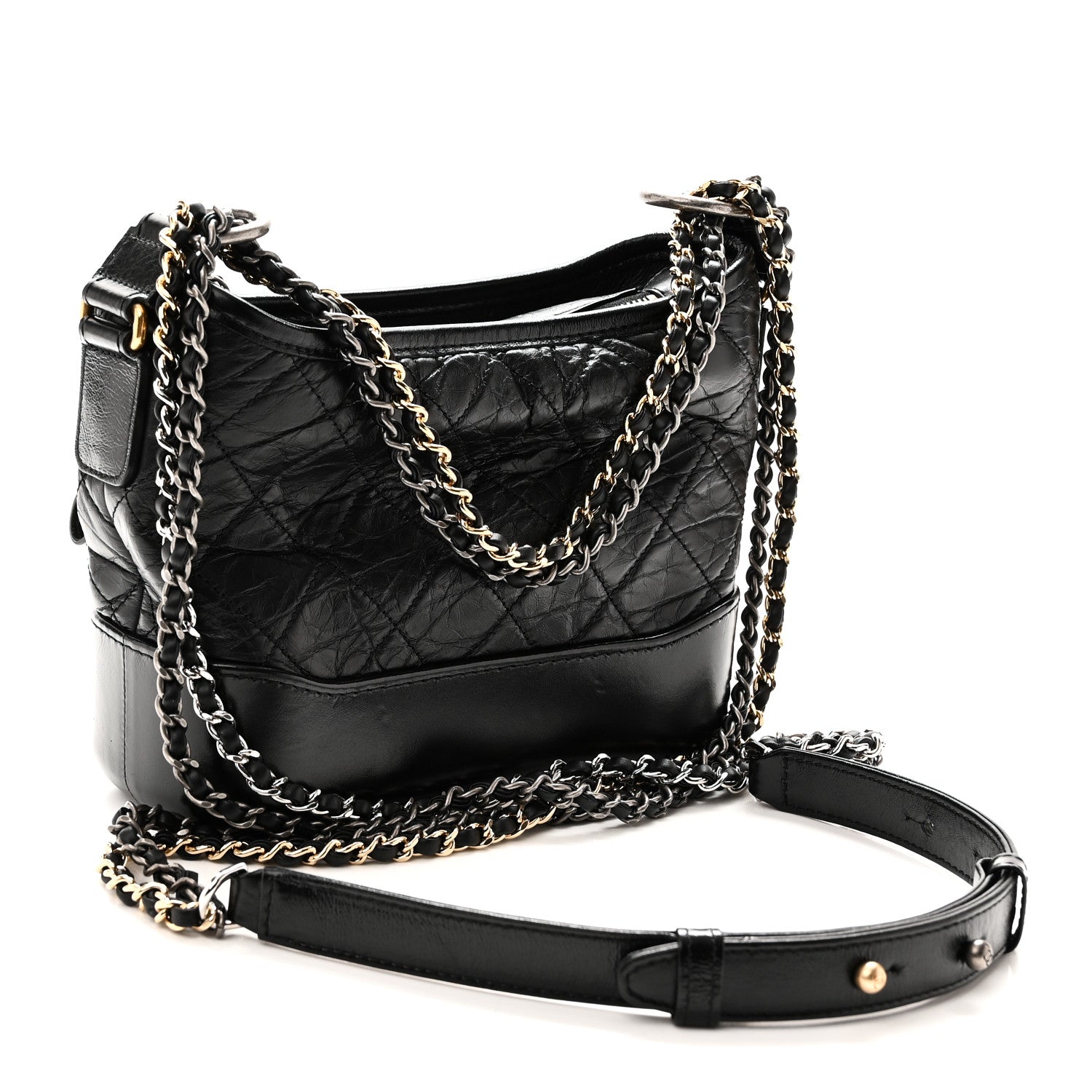 Chanel Aged Calfskin Quilted Charms Small Gabrielle Hobo Black 3 of 10