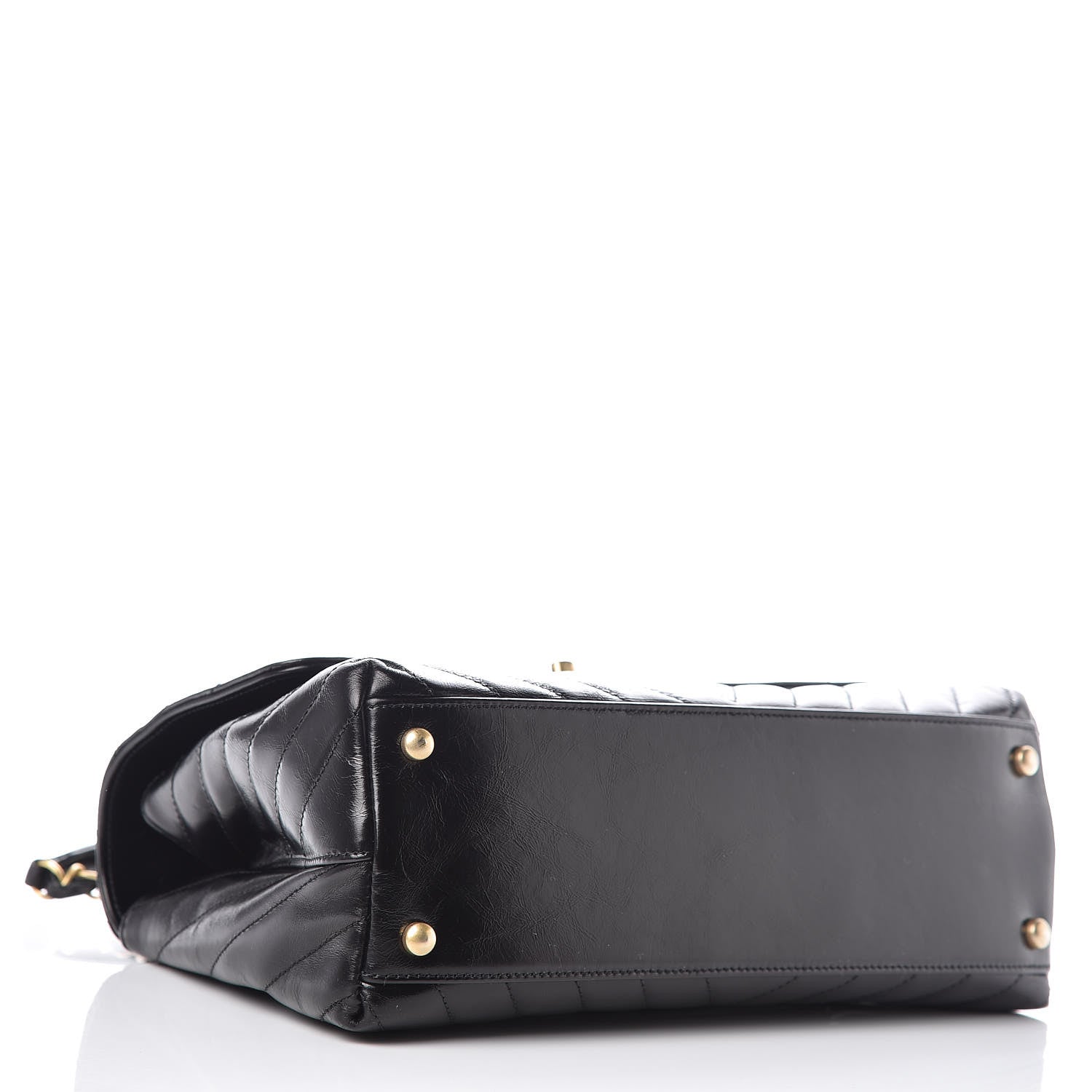 Chanel Calfskin Lizard Chevron Quilted Small Coco Handle Flap Black 4 of 9