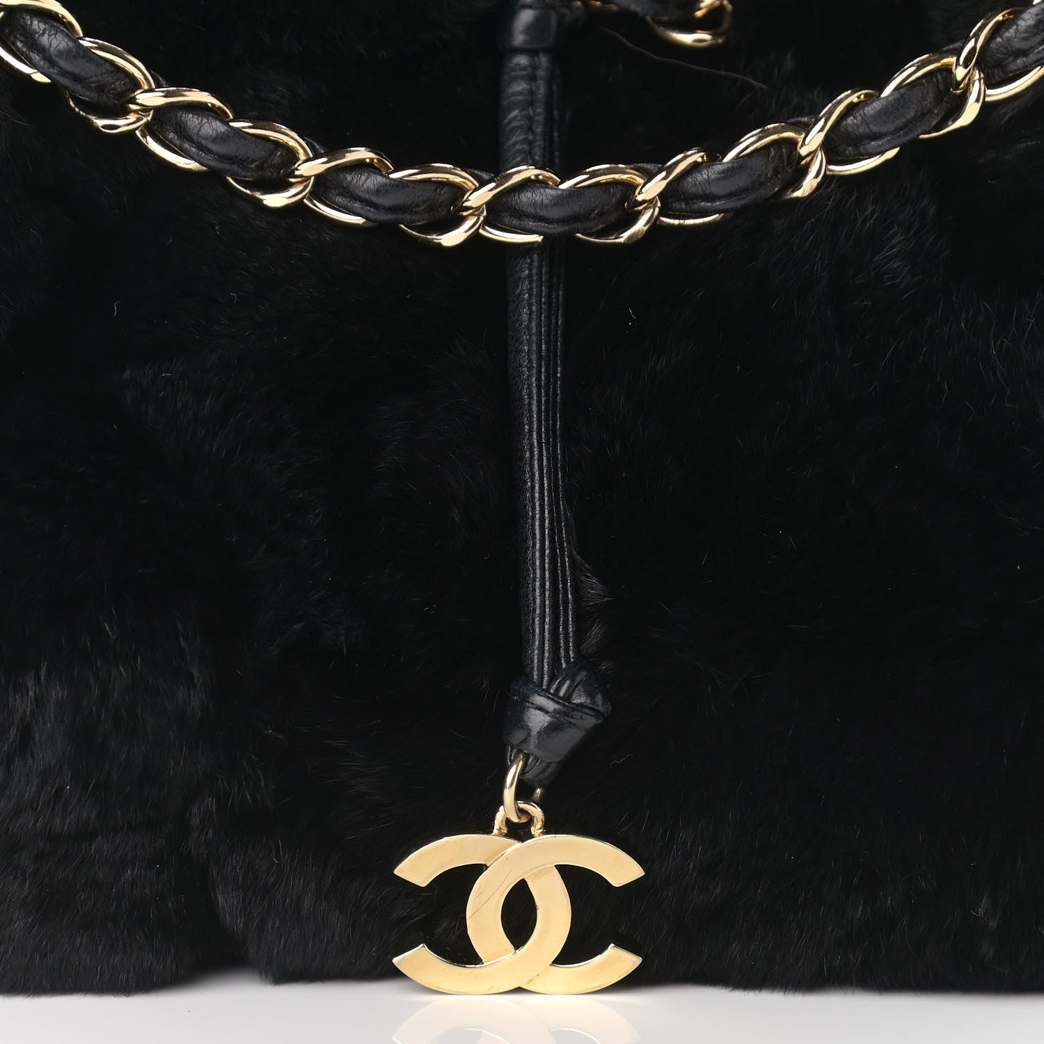 Chanel Rabbit Fur Reversible Drawstring Bag Black 7 of 16