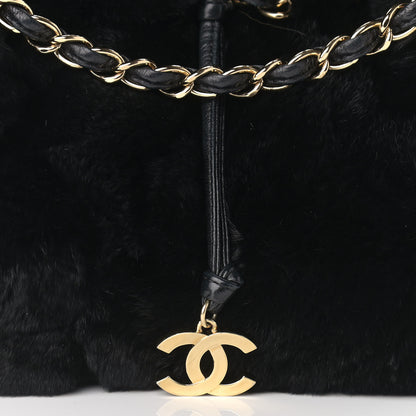 Chanel Rabbit Fur Reversible Drawstring Bag Black 7 of 16