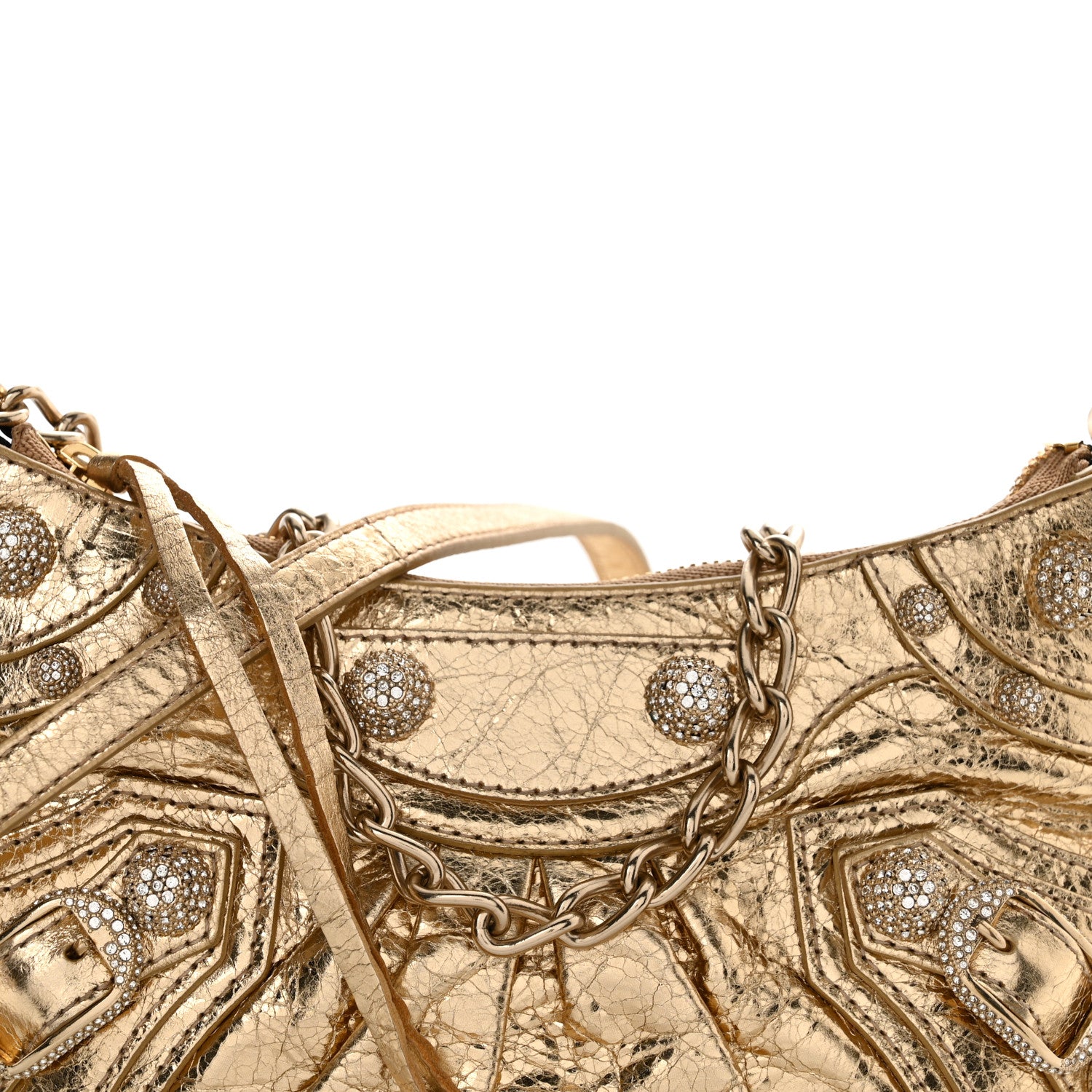 Balenciaga Metallic Arena Agneau Crystal Le Cagole Mini Purse With Chain Gold 9 of 12