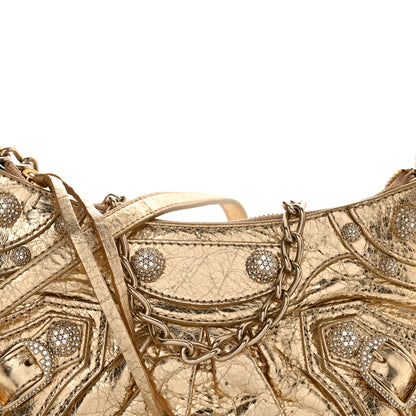 Balenciaga Metallic Arena Agneau Crystal Le Cagole Mini Purse With Chain Gold 9 of 12
