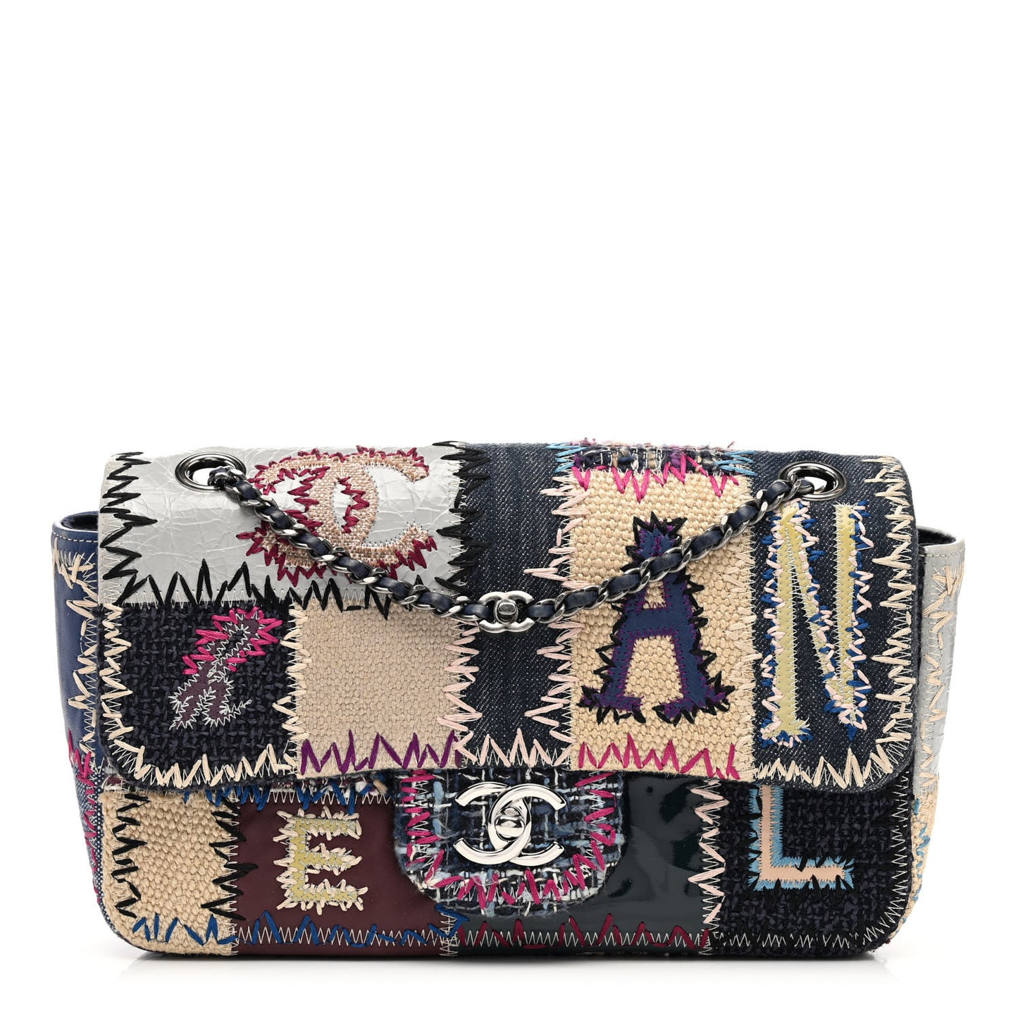 Denim Tweed Patchwork Jumbo Single Flap Multicolor