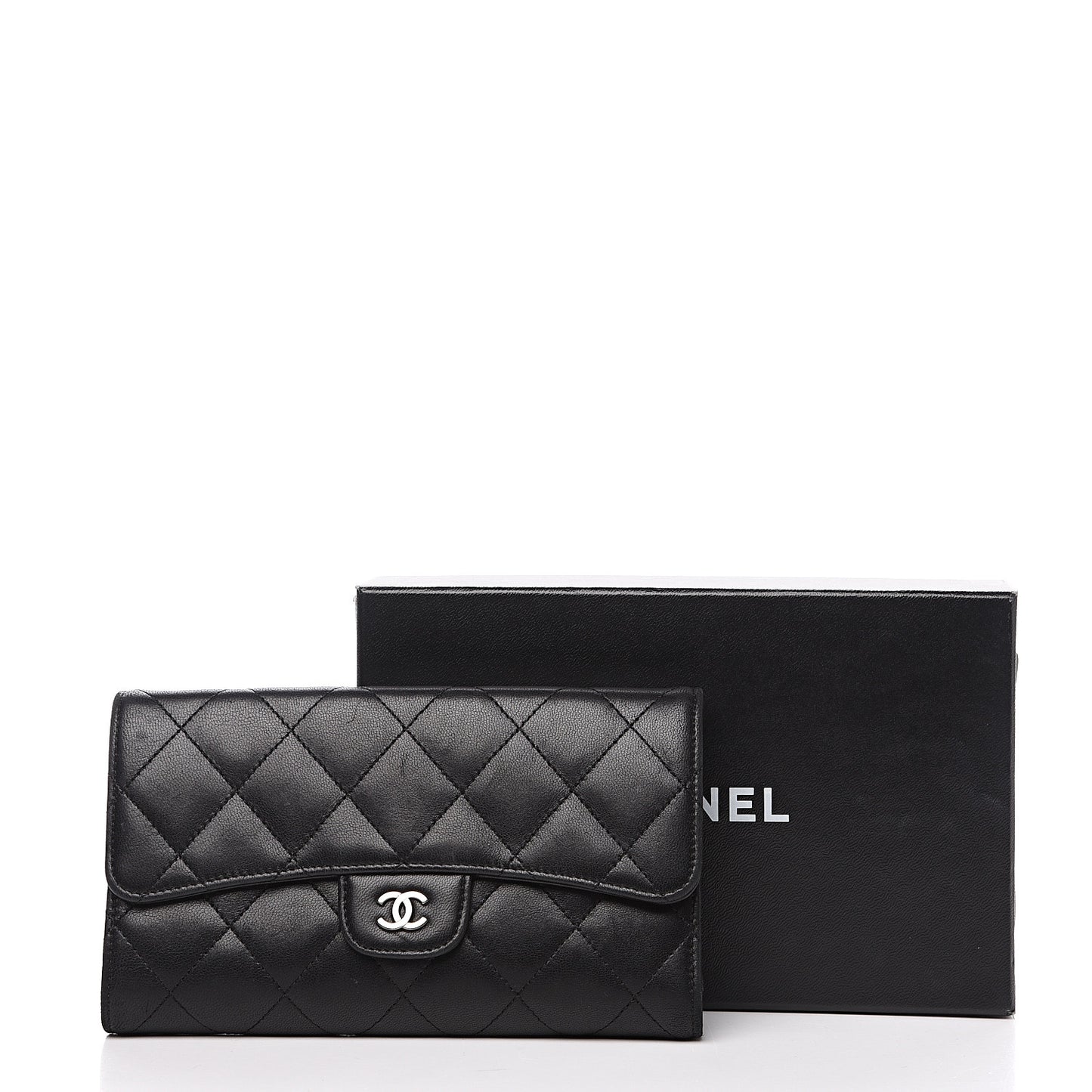 Lambskin Quilted Large Flap Wallet Black