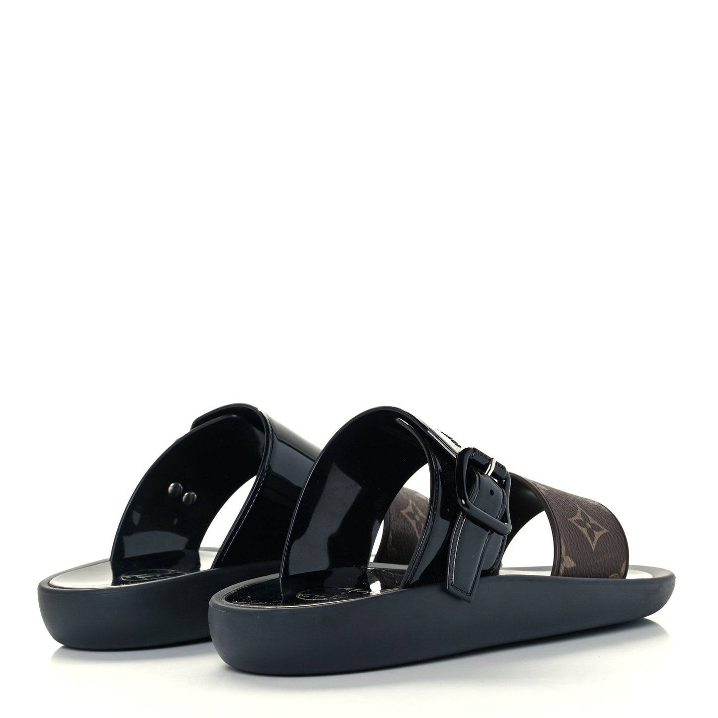 Monogram Sunbath Flat Mule Sandals 36 Black