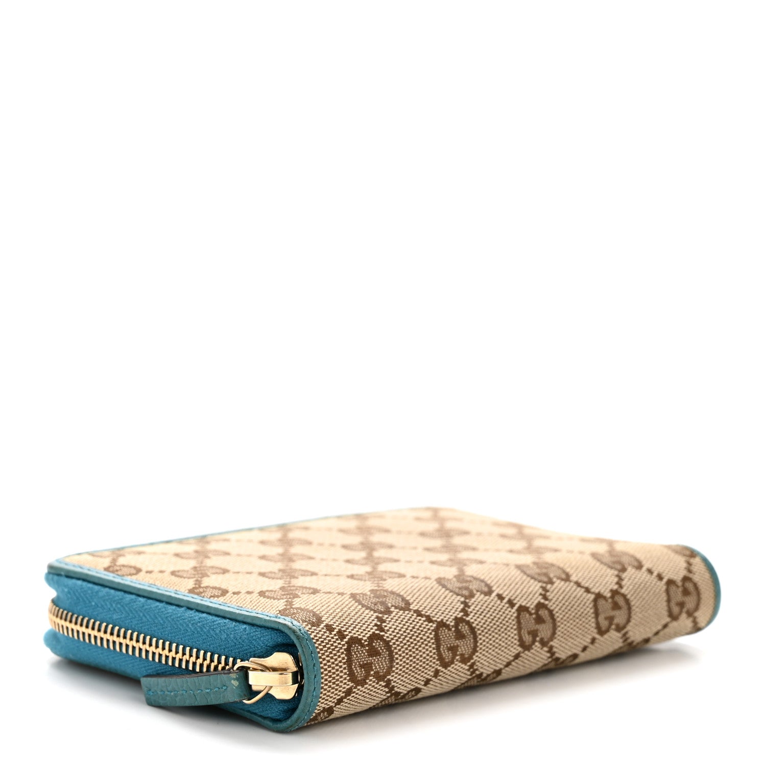Gucci Monogram Dollar Calfskin Zip Around Compact Wallet Beige Ebony Deep Cobalt 4 of 9