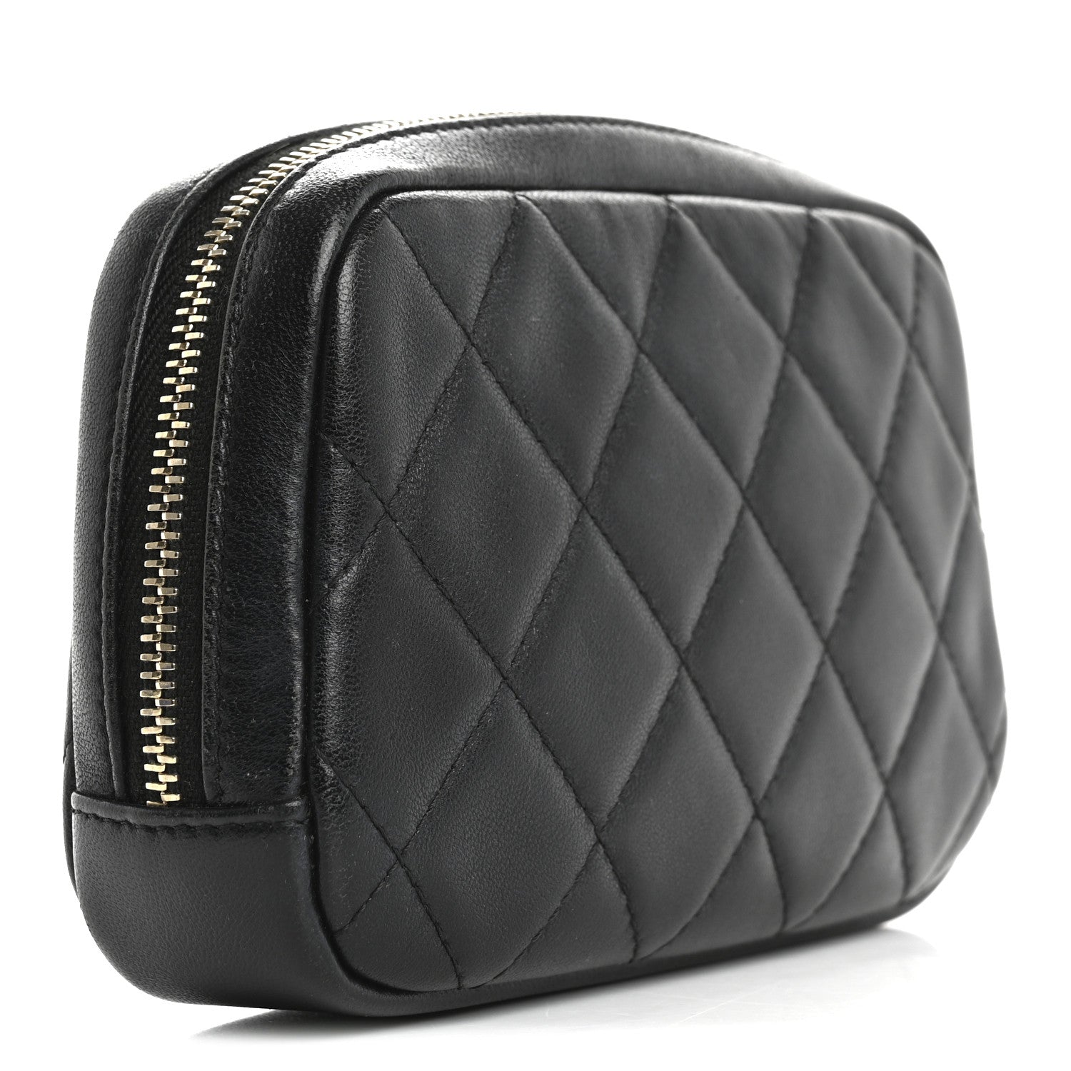 Chanel Lambskin Quilted Small Curvy Pouch Cosmetic Case Black 3 of 13